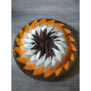Vintage Women's Winter Wool Knit Beret Brown Orange White BEAUTIFUL!‎